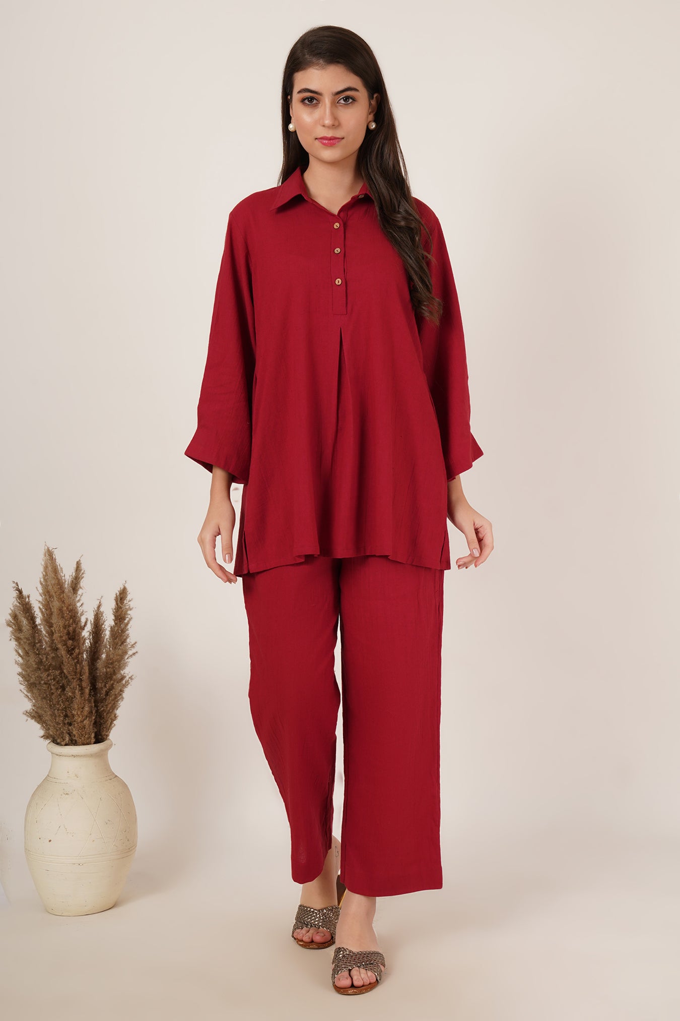 Cherry Red Tunic Co-Ord Set Of 2